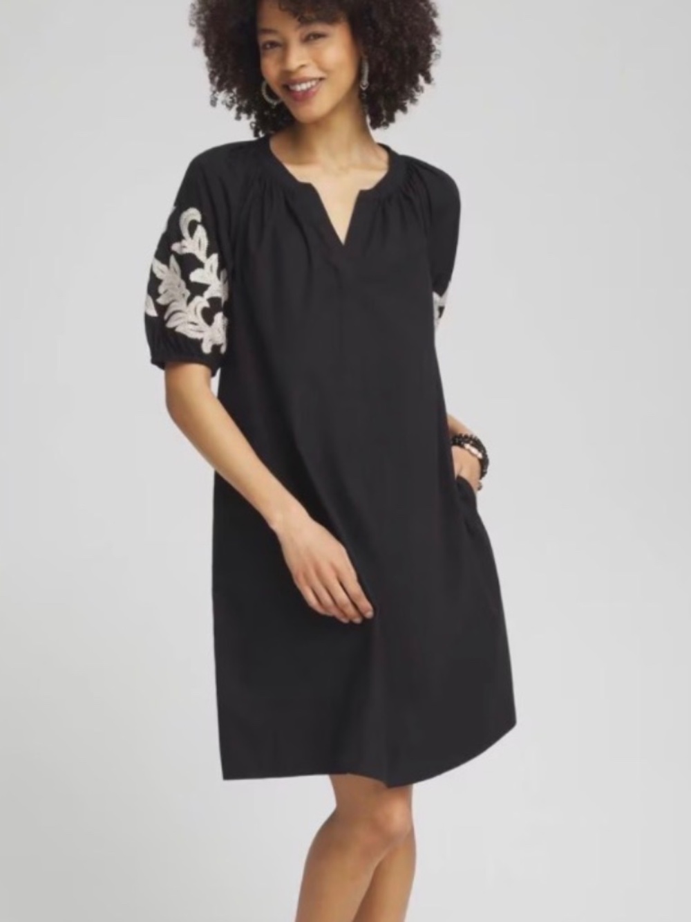 CHICO’S | Poplin Embroidered Midi Dress